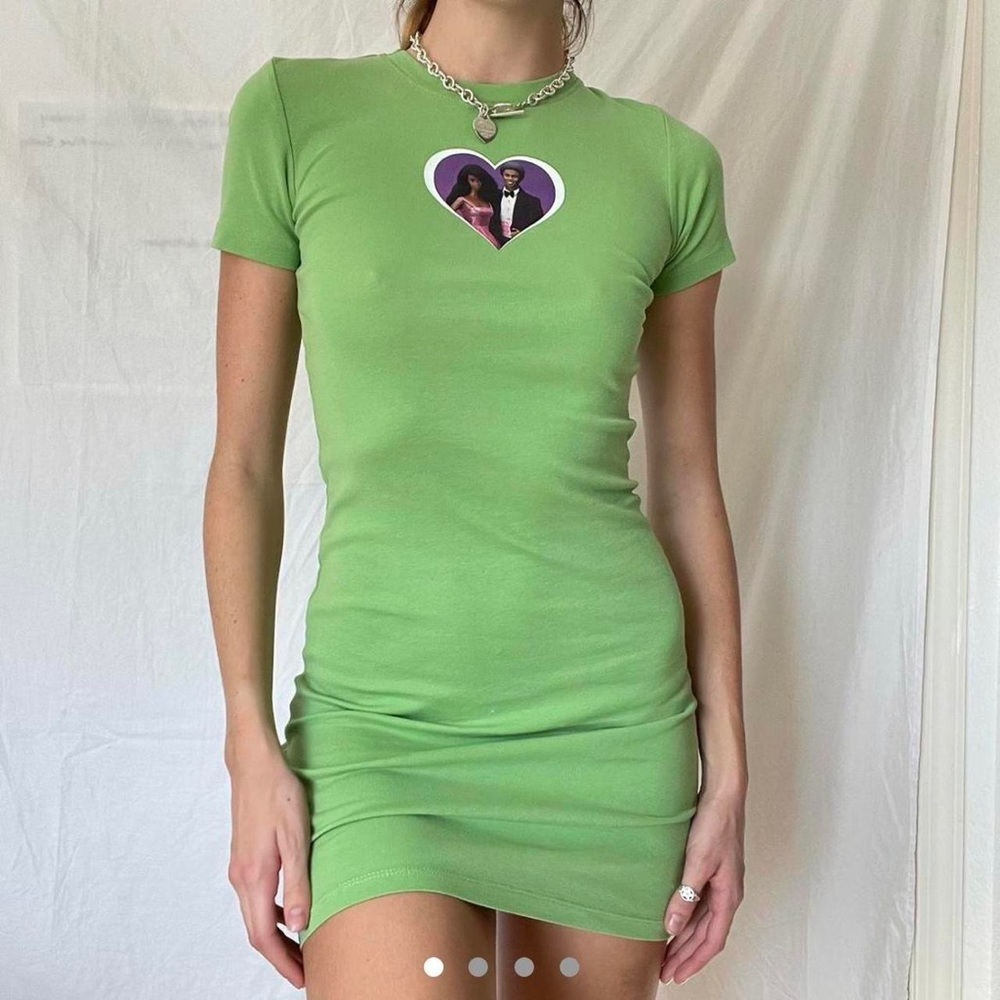 NWT Barbie & Ken Short sleeve Bodycon Green Tahirt Dress women’s size Small